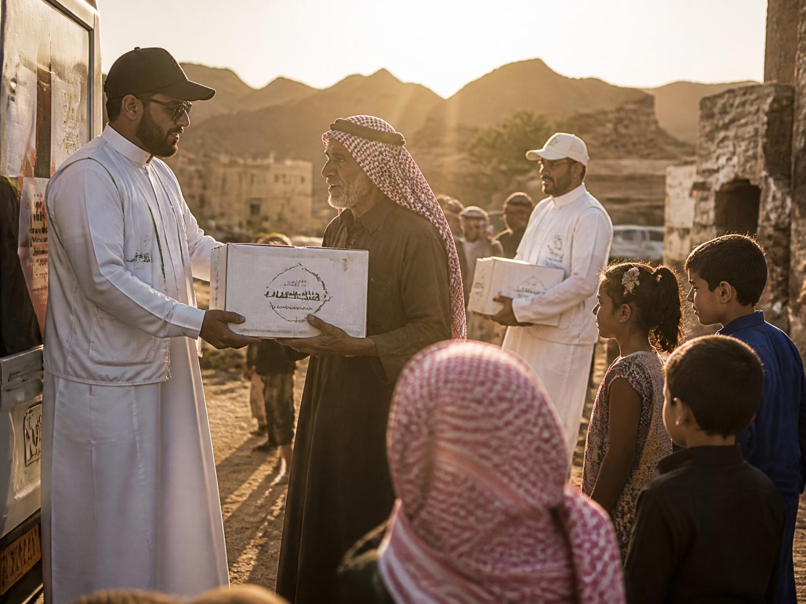 متطوعون يوزعون سلال الخير في ضريّة